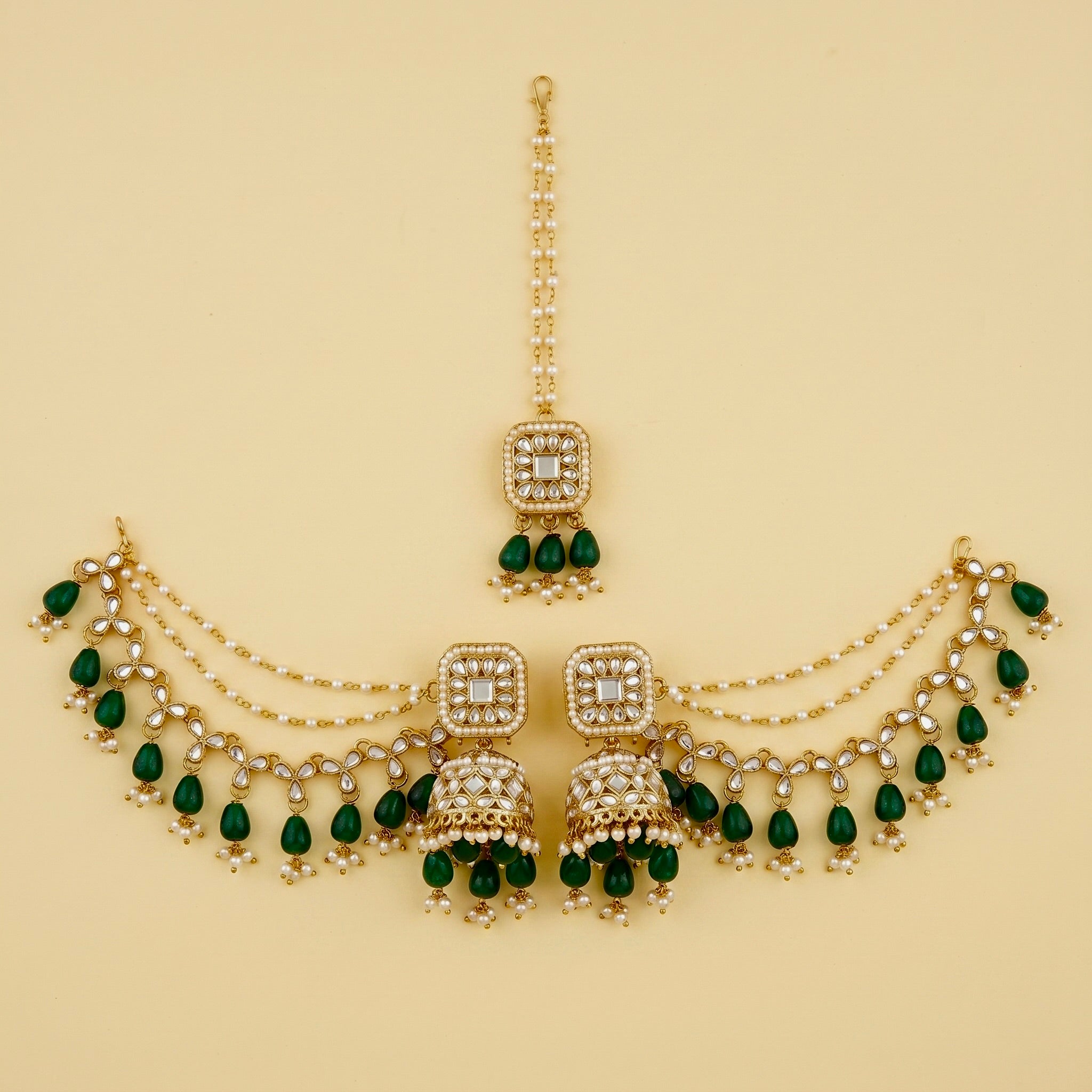 Earring with maang tikka (multiple colour options)