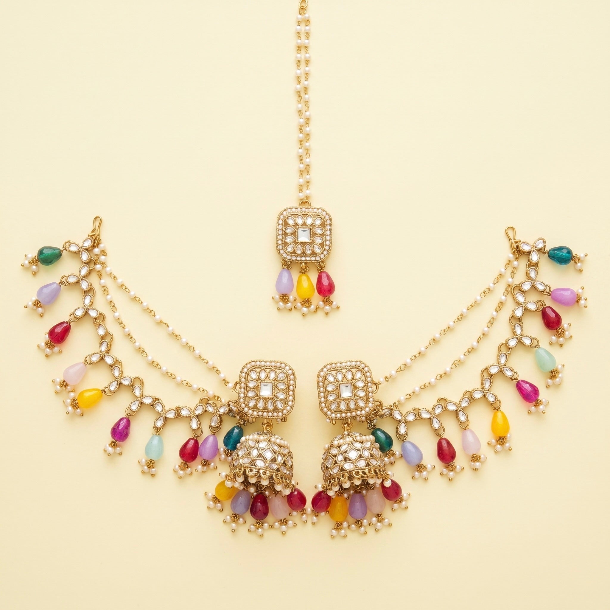 Earring with maang tikka (multiple colour options)