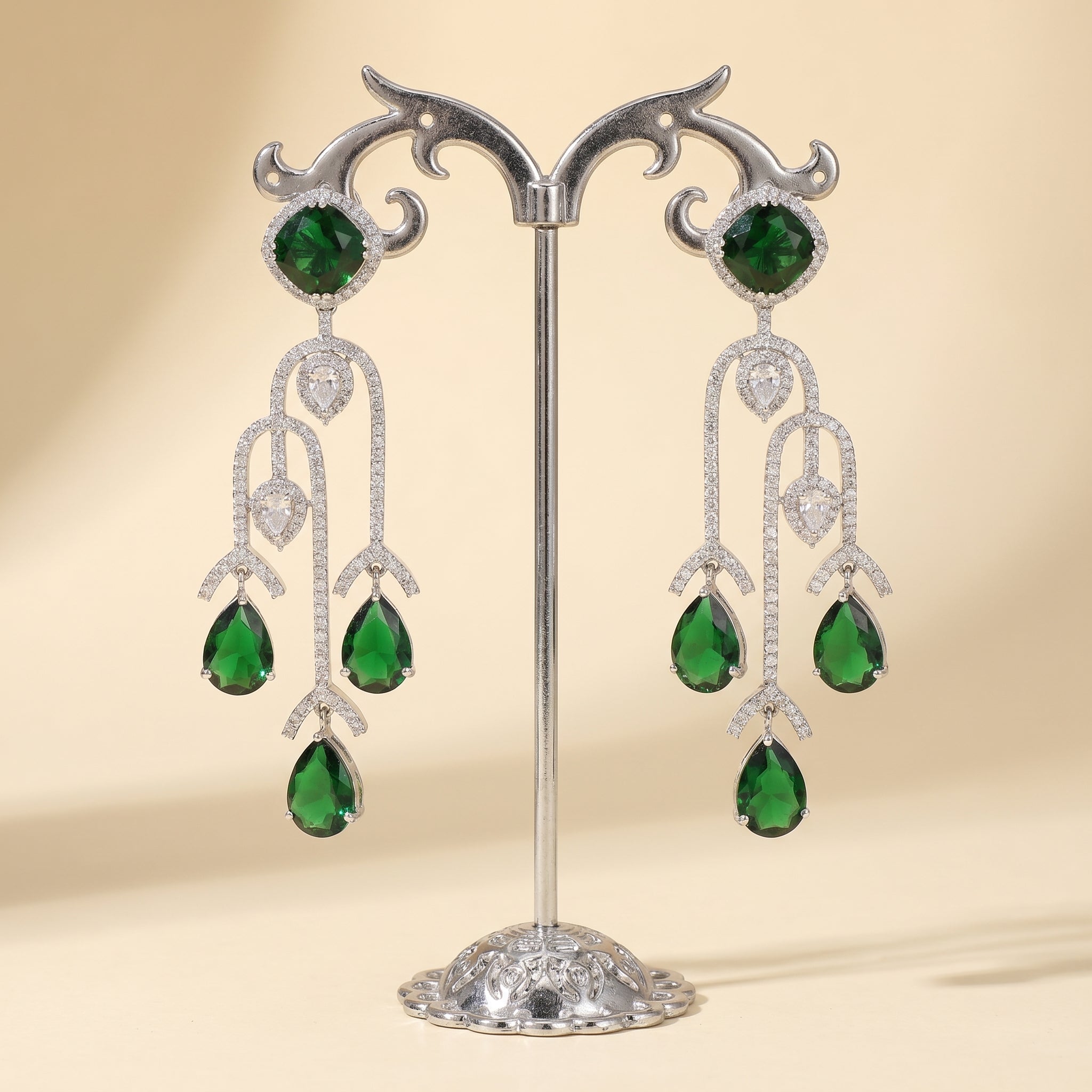Emerald cascade drop earrings